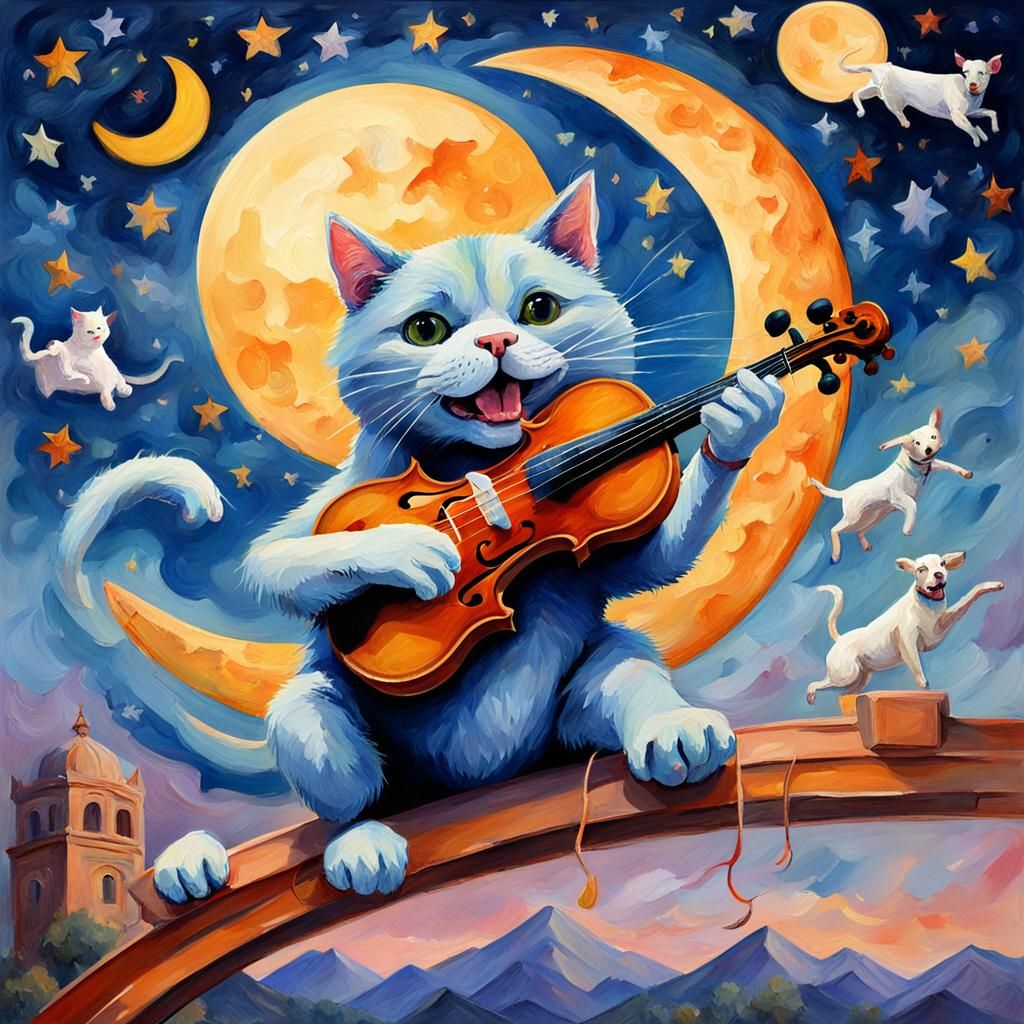 Cow Jumps Over the Moon: Gouache-Style Painting