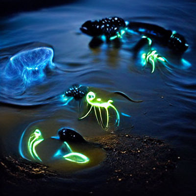 Glowing Bioluminescent Creatures in the Dark
