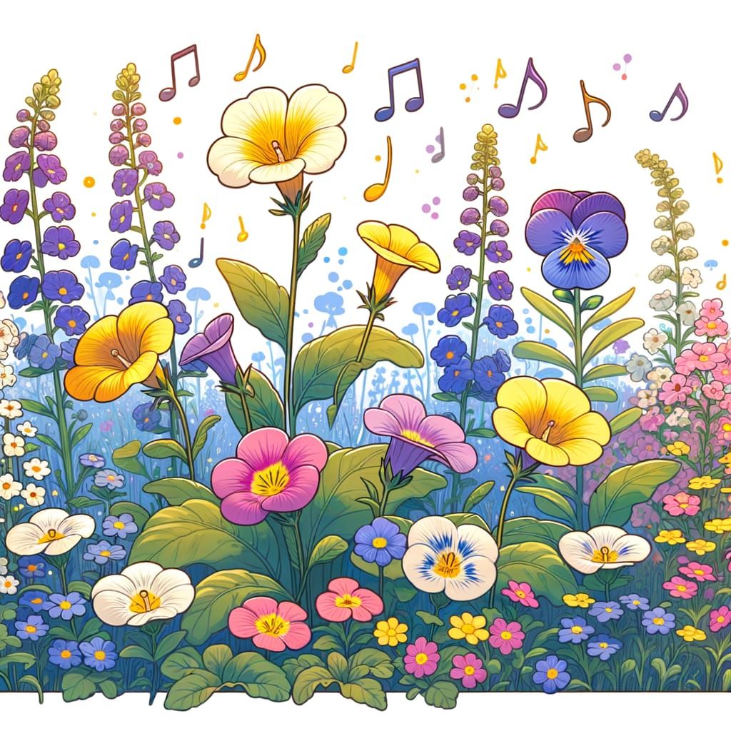 Joyful Garden Blooms in Flat Comic Style