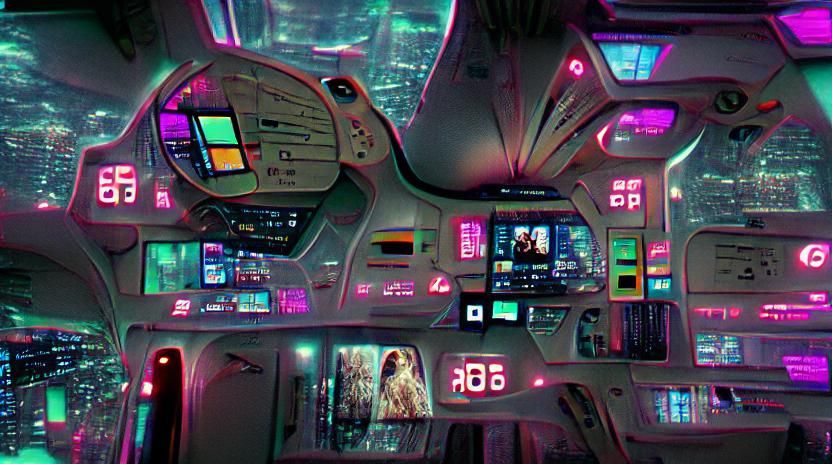 Cassette Futurism Starship Cockpit in Cyberpunk Style