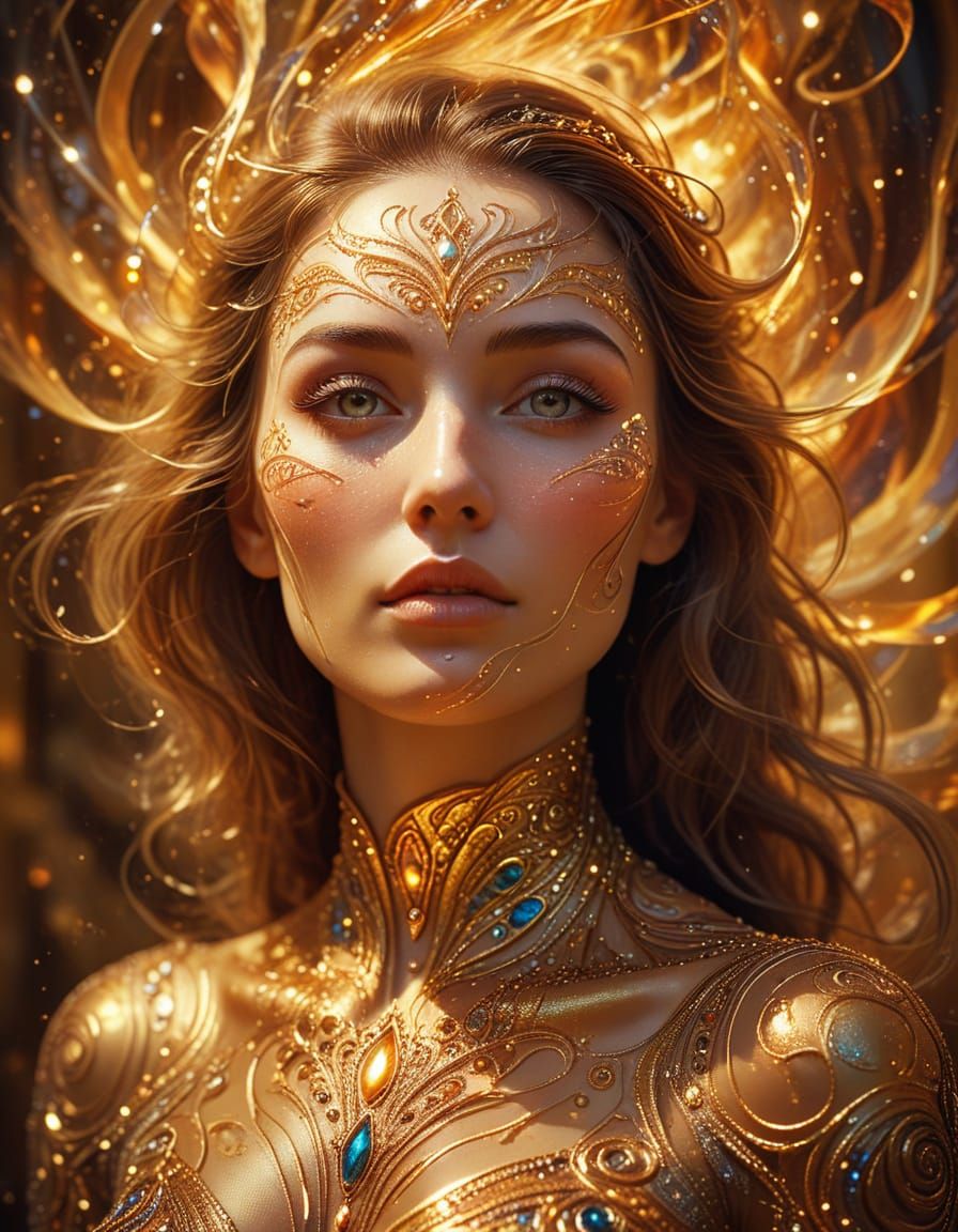 Enchanting Golden Woman in Surreal Digital Painting