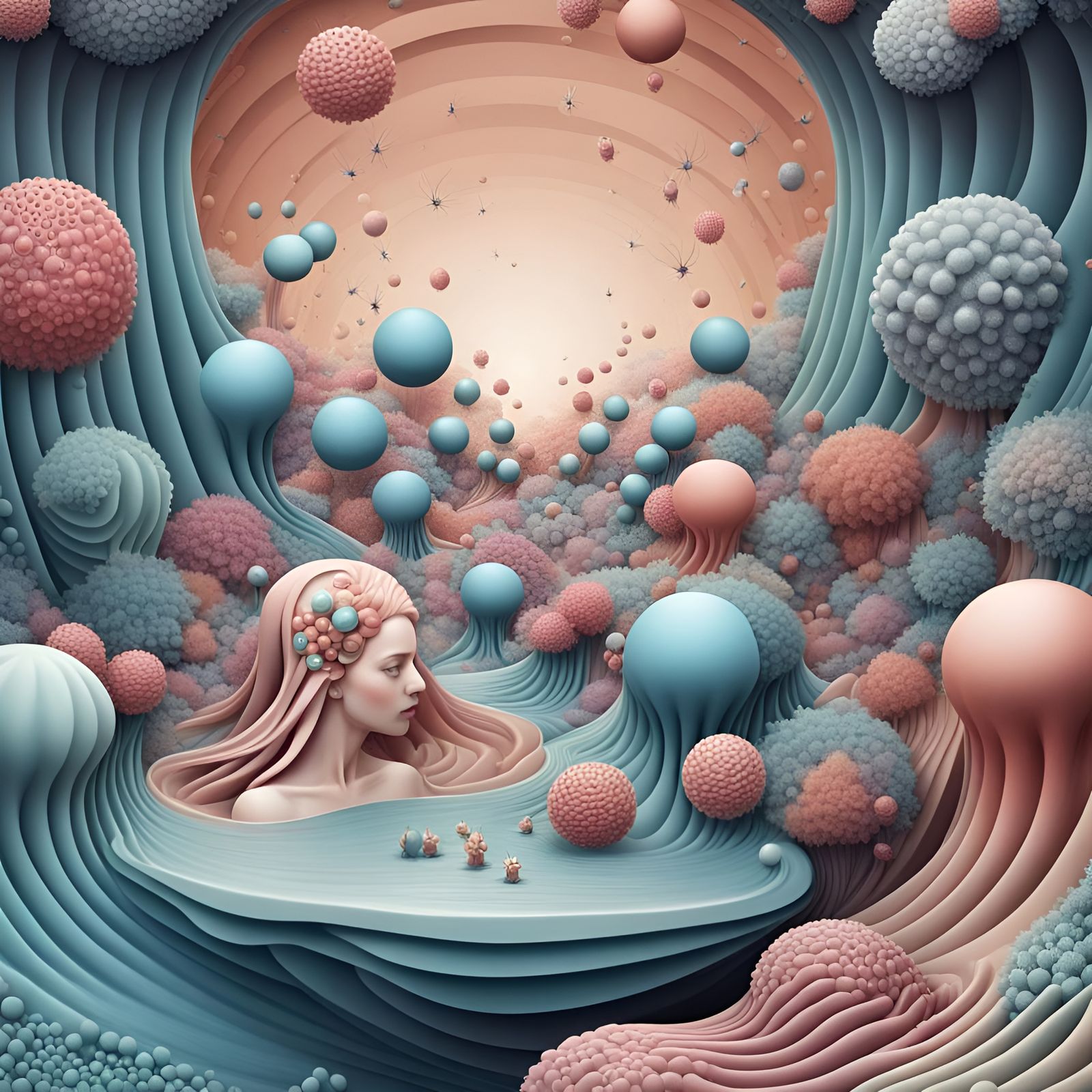 Utopian World in Soap Bubble with Maximalist Woman