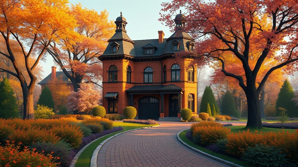 Luxury Victorian Estate Amidst Vibrant Foliage