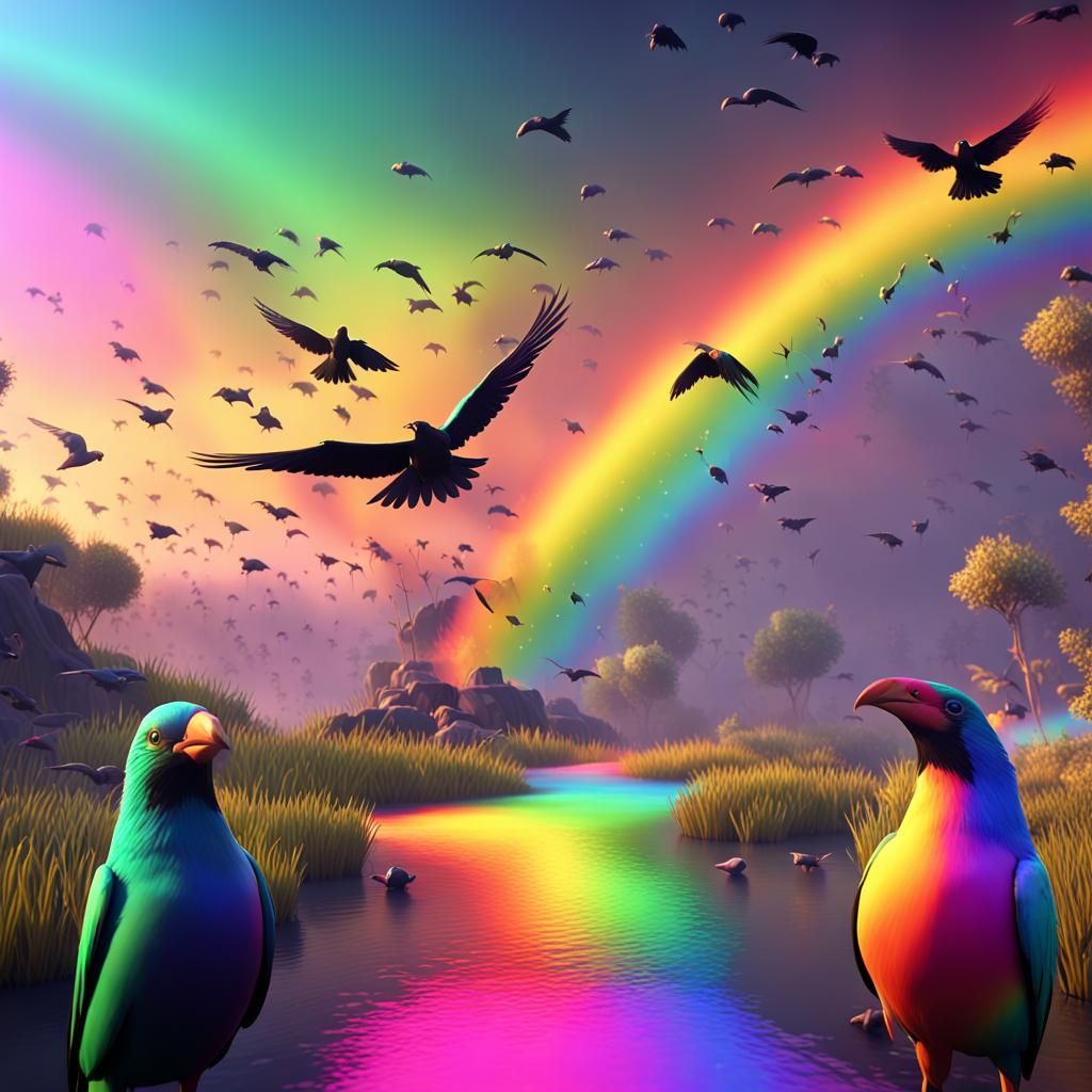 Monochrome Rainbow in Colorful Sky: 3D Game Art