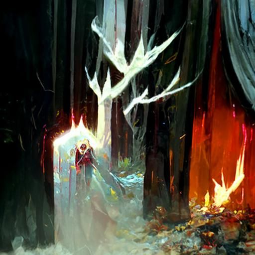 Crystal Fire in Dark Forest, Fantasy Art