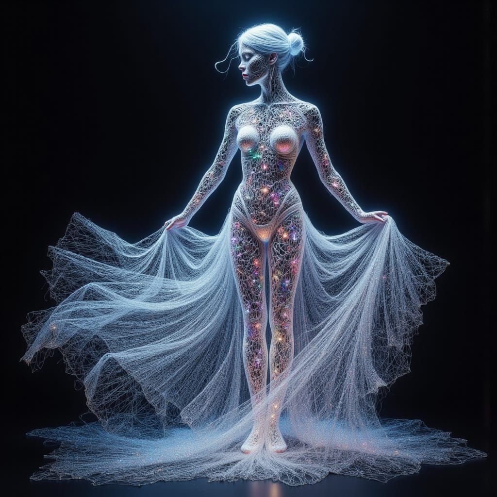 Woman Formed From Shimmering Iridescent Thread