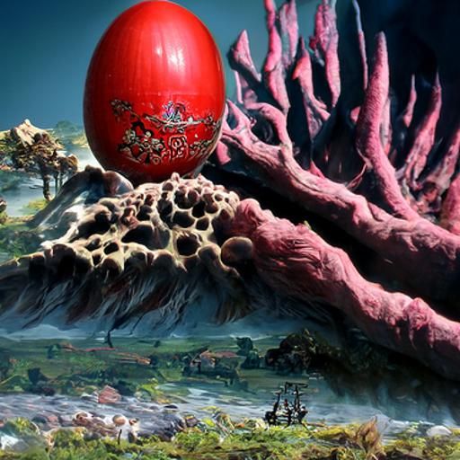 Glowing Pustule Egg in Surreal Landscape Art