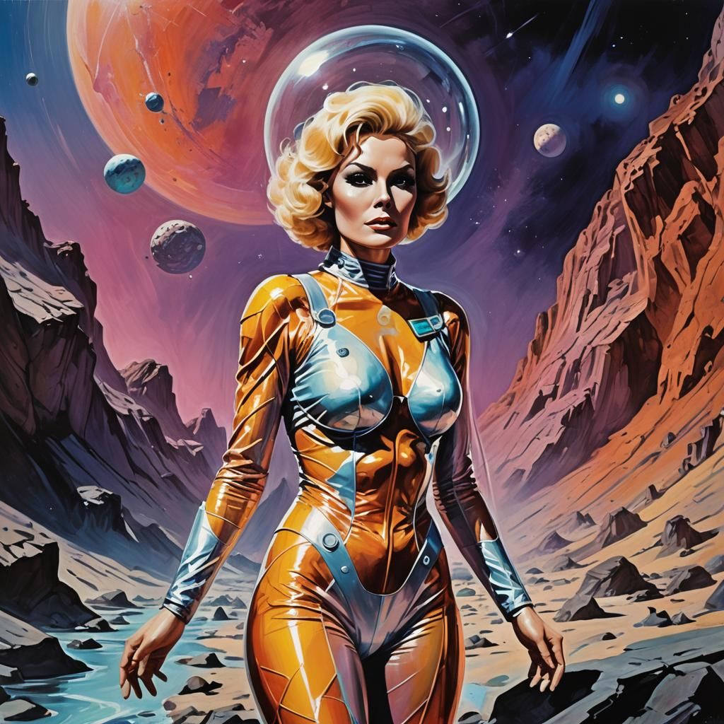 Astronaut Exploring Alien Planet in Retrofuturism Style