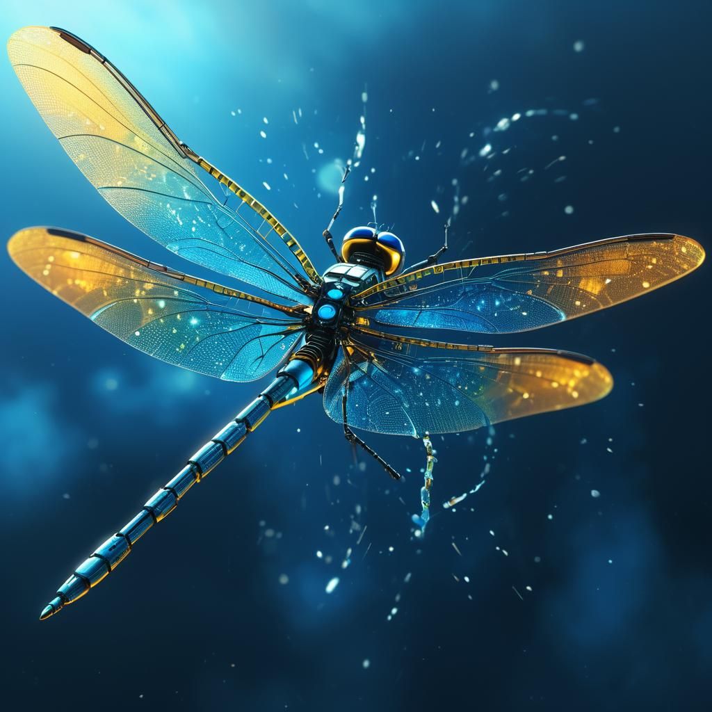 Robotic Dragonfly with Iridescent Wings, Steampunk Art
