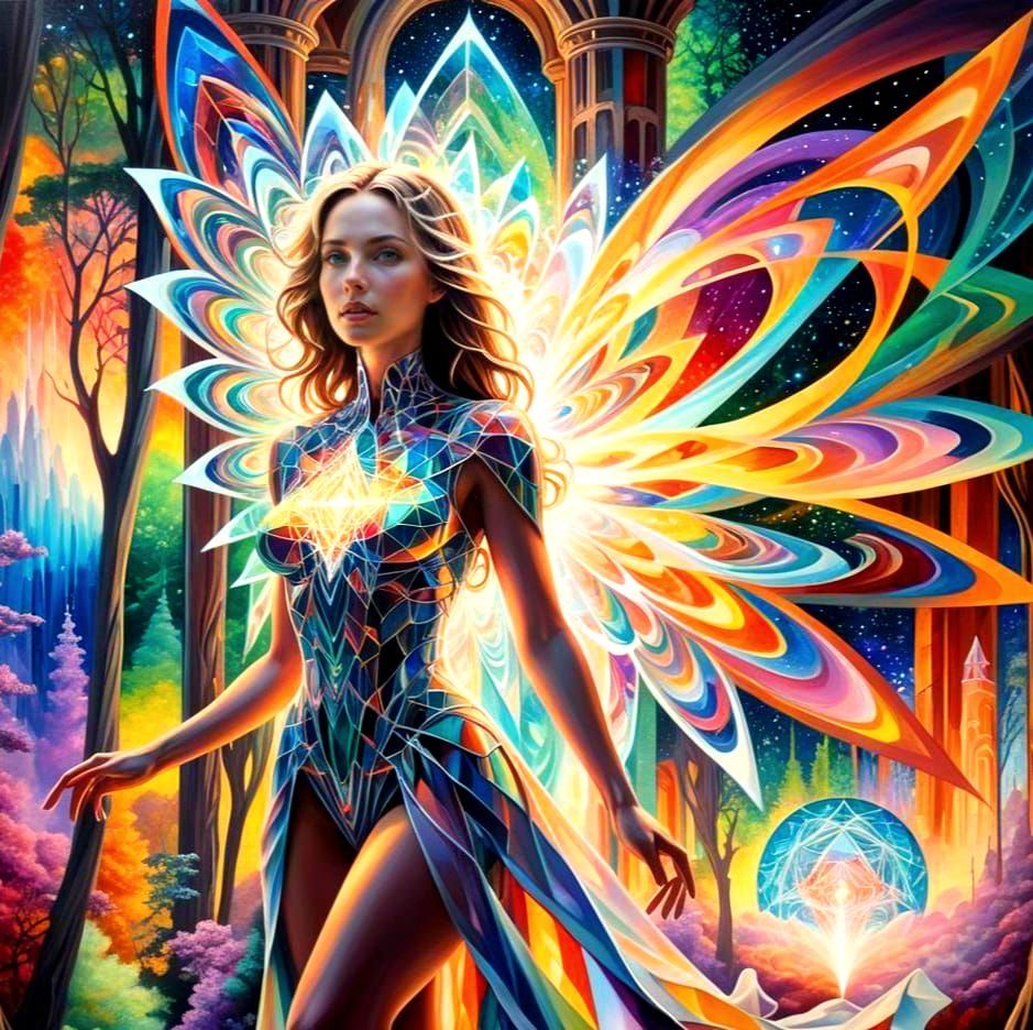 Enchanted Quantum Realm: Mystical Woman in Acrylic