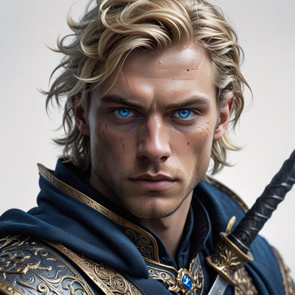 Blond Prince with Sword in Hyper-Realistic Style