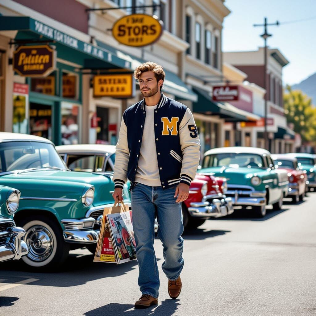 Vintage College Student on Sun-Drenched Street