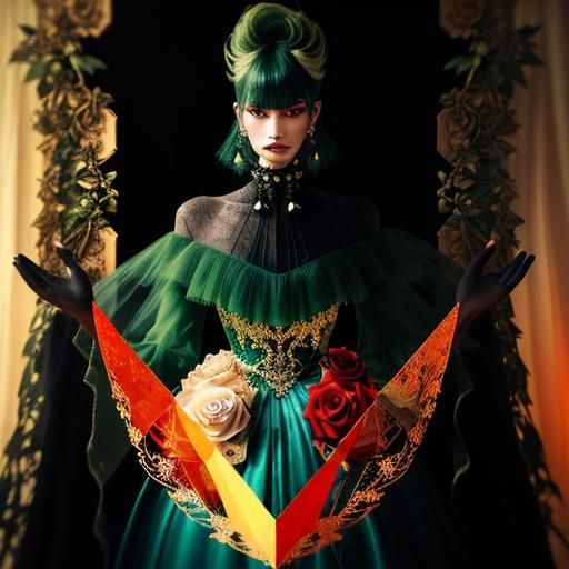 Mysterious Woman with Rose in Misty Forest