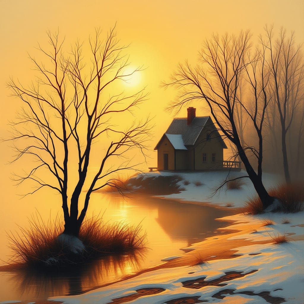 Golden Sunset Solace on the Riverbank