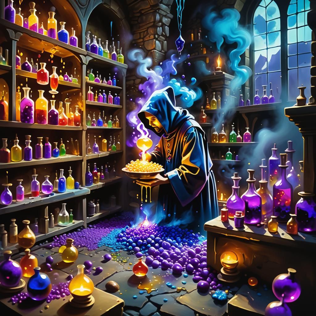 Grape Candy Explosion in Surrealist Alchemy Lab