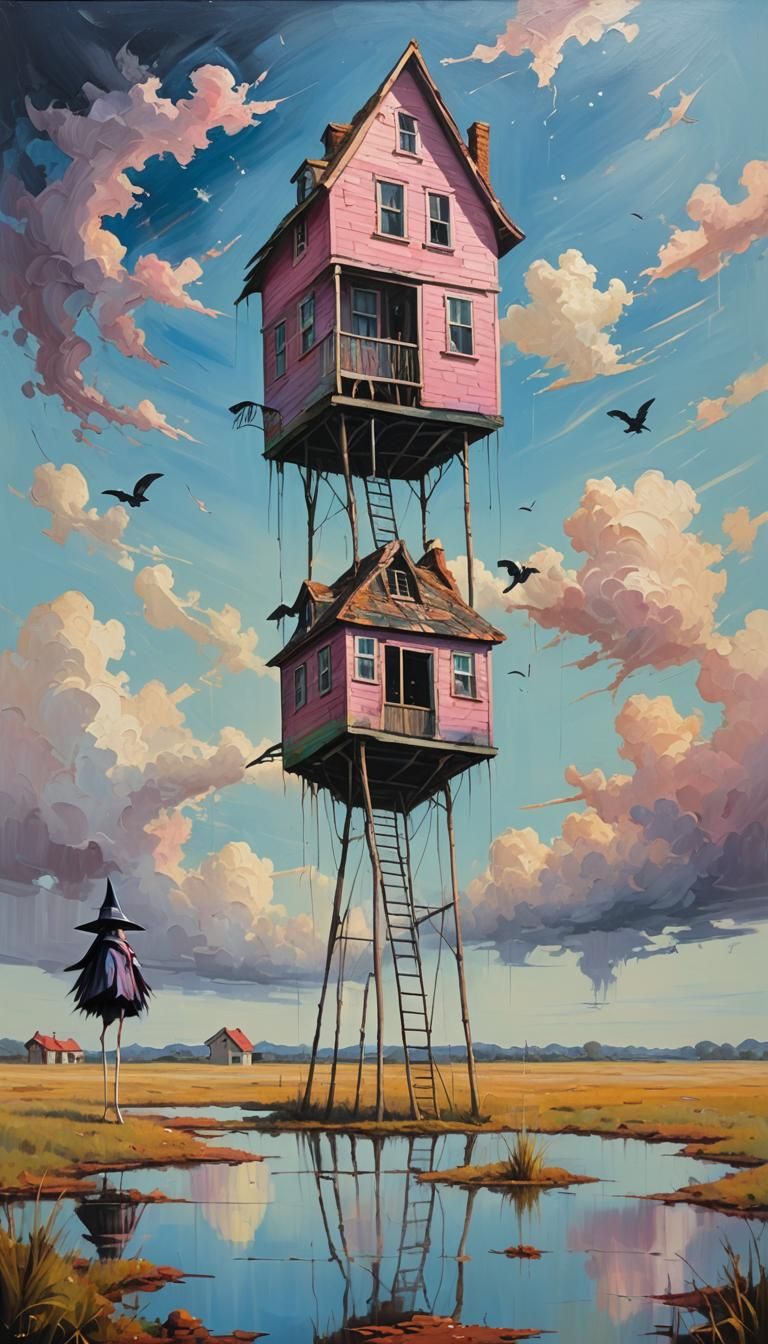 Surreal Witch House on Flamingo Stilts