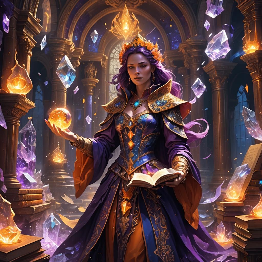Baroque Sorceress Casting Spell in Crystal Lair
