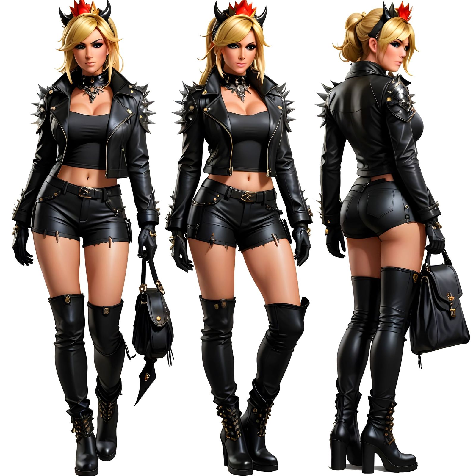 Bowsette in Leather Jacket and Boots, Intricately Detailed P...