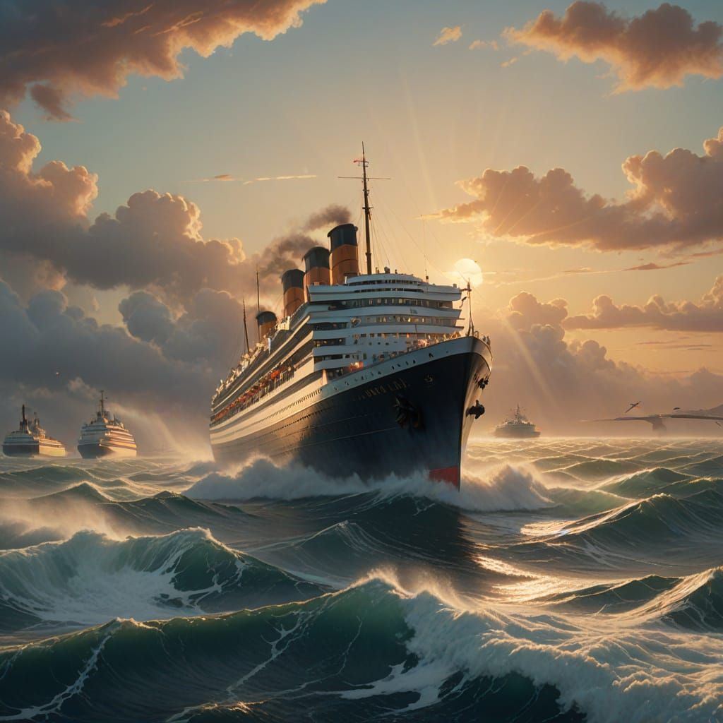Cinematic Ocean Liner Cruises Through Waves in Soft Focus
