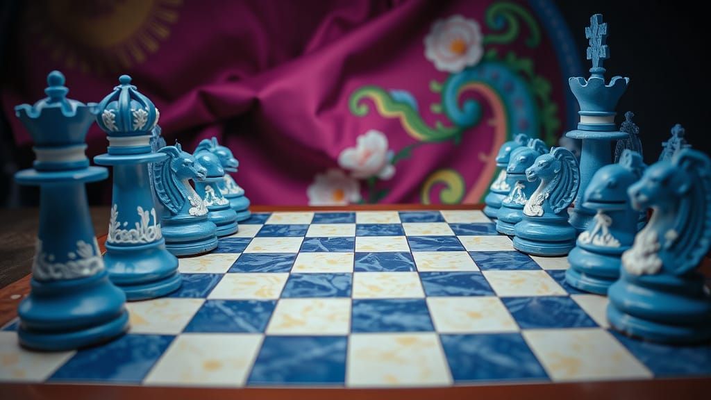 Beautiful Wedgwood-Inspired Chess Set on Giant Board