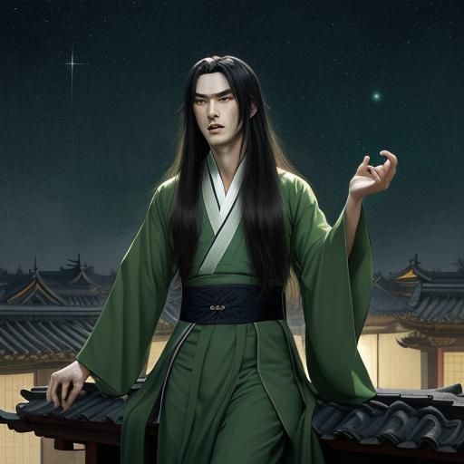 Demonic Boy in Hanfu Under Starry Sky