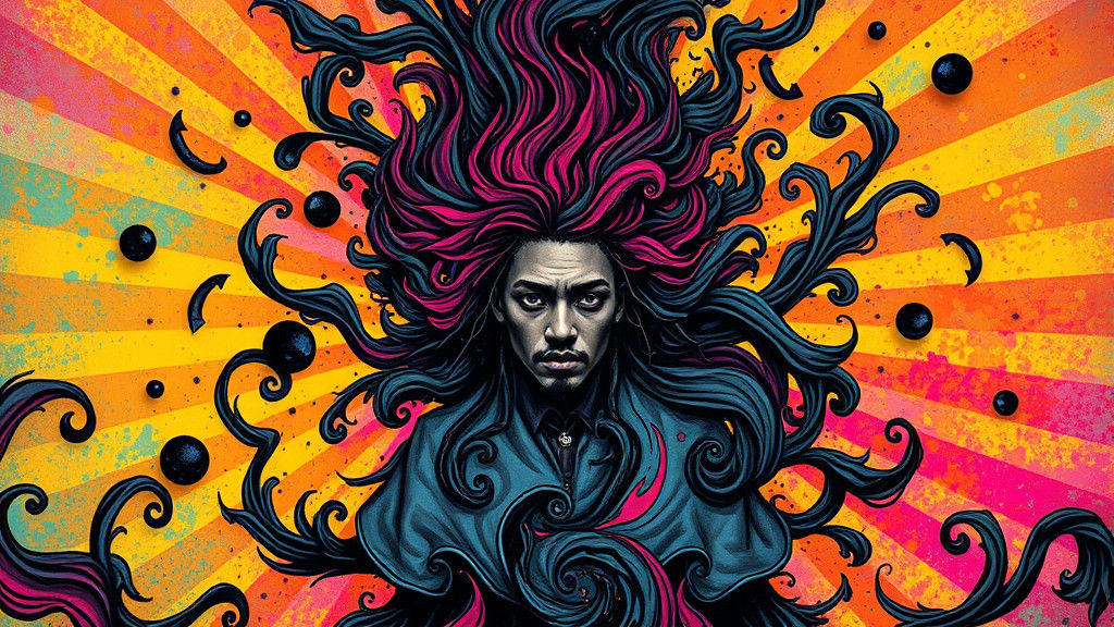 Vibrant Figure in Swirling Charcoal Patterns