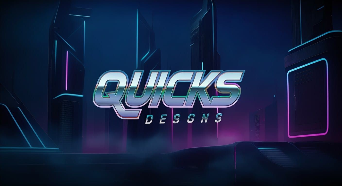 Futuristic Gaming Banner with Neon Cityscape and Chrome Text