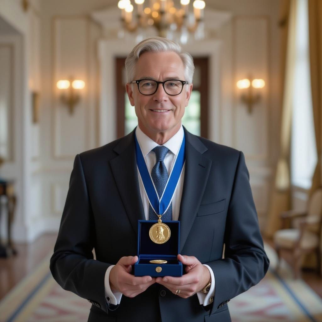 Photorealistic Portrait of Gallagher with Nobel Prize