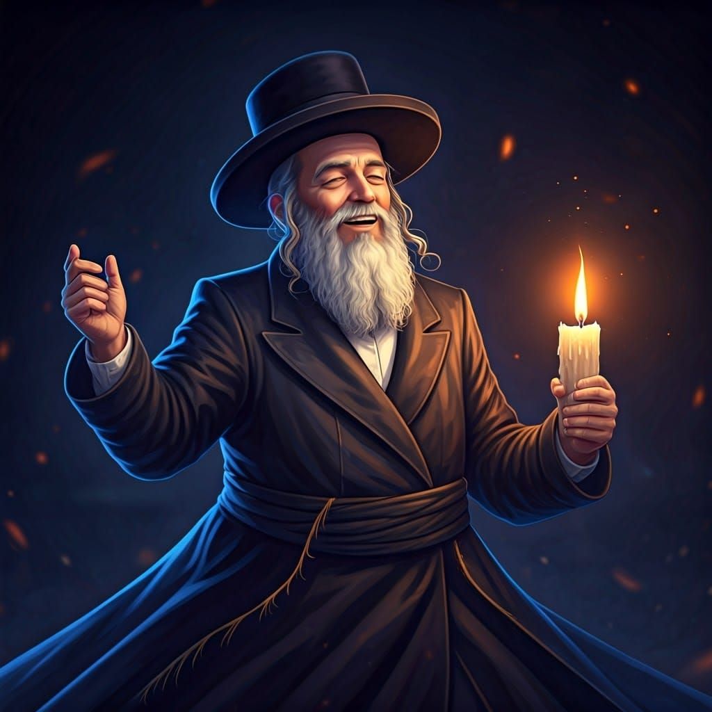 Joyful Hasidic Dance in Vibrant Anime Style