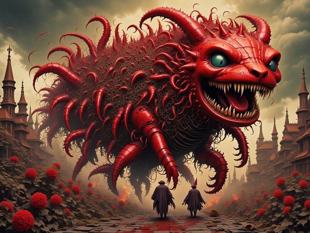 Cyberpunk Cheshire Cat Strolls Through Burning Kingdom