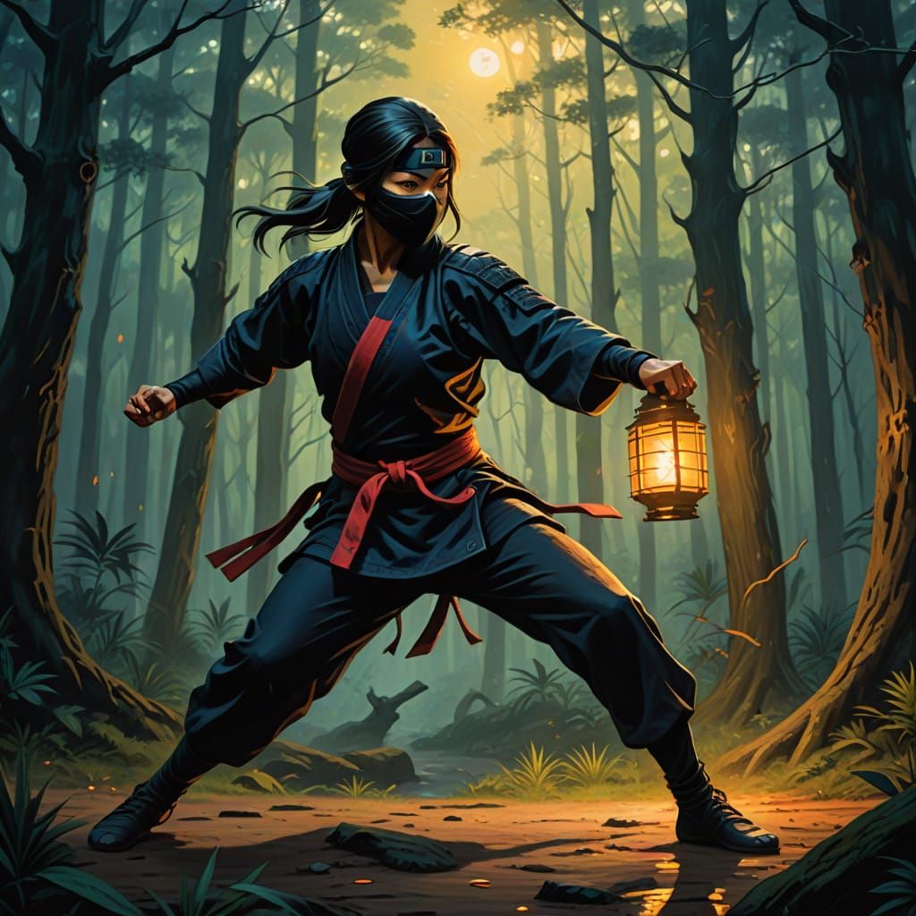 Ninja in Moonlight: A Dark Fantasy Illustration
