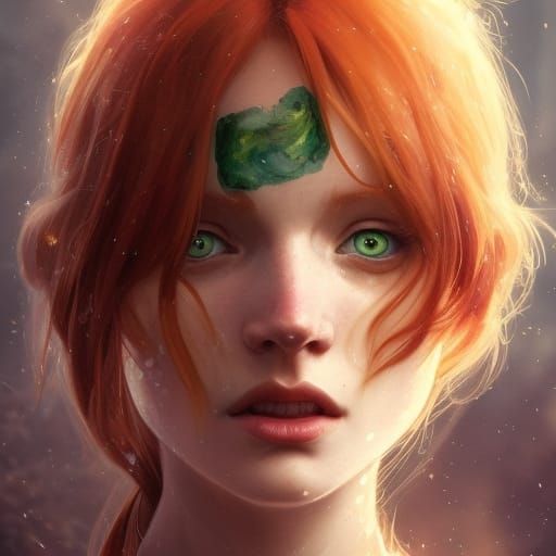 Detailed Ginger Elf Fairy Portrait in Art Nouveau Style