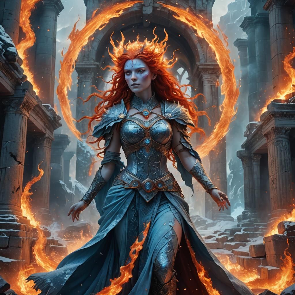 Goddess of Fire and Ice in High Fantasy Style