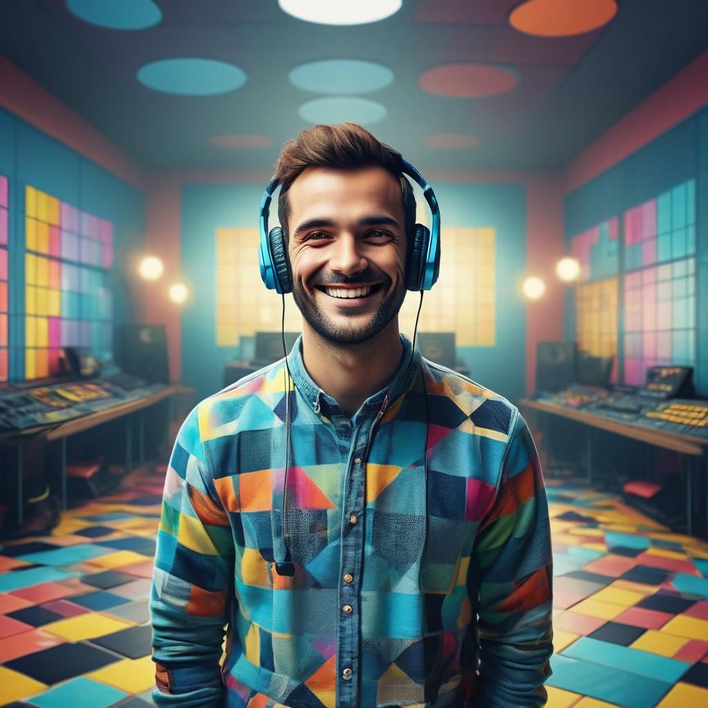 Smiling Man in Pop Art Style Studio