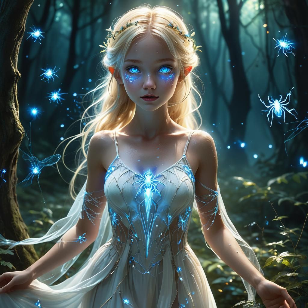 Blonde Nymph in Fairy Forest, Art Nouveau Style