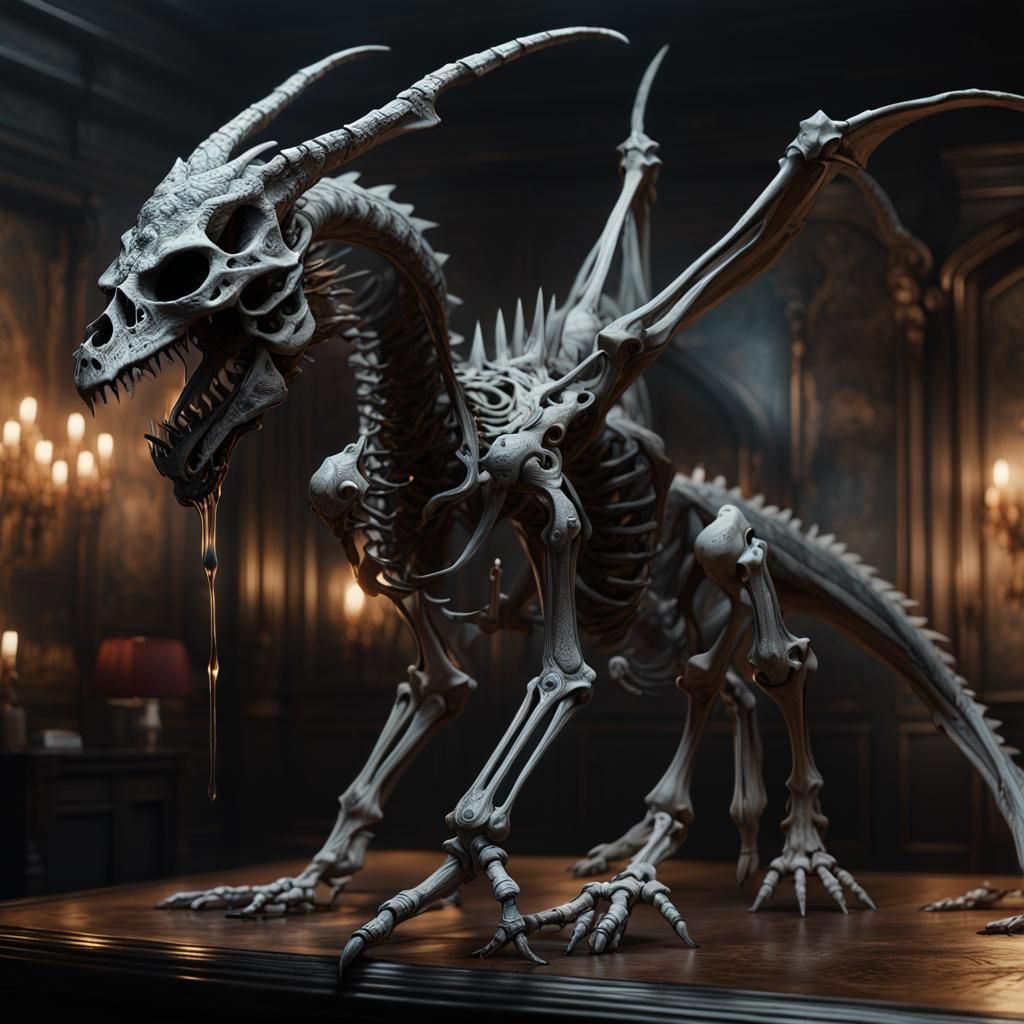 Ornate Skeleton Dragon in Film Noir Lighting
