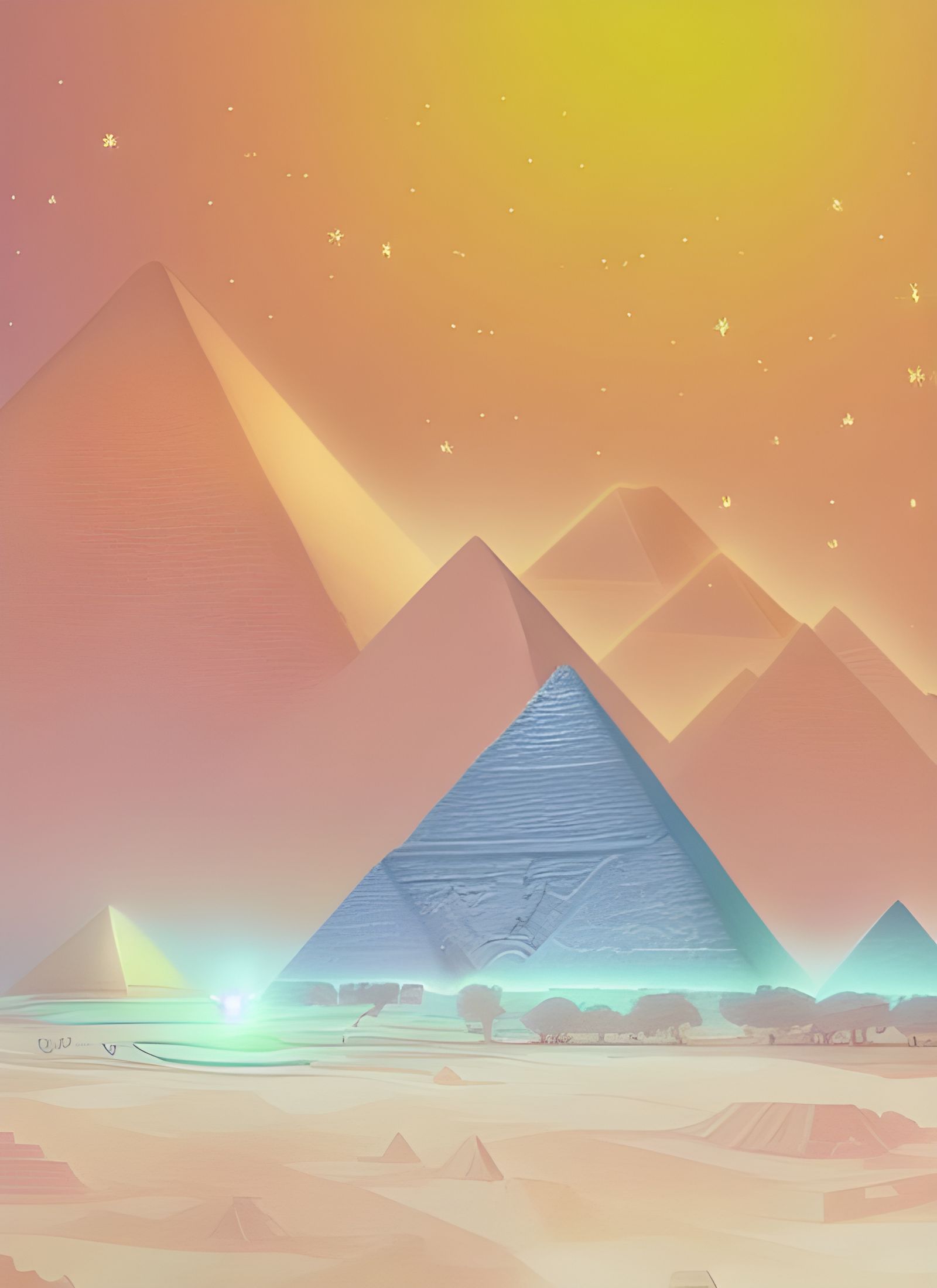 Egyptian Pyramids: Watercolour Digital Illustration