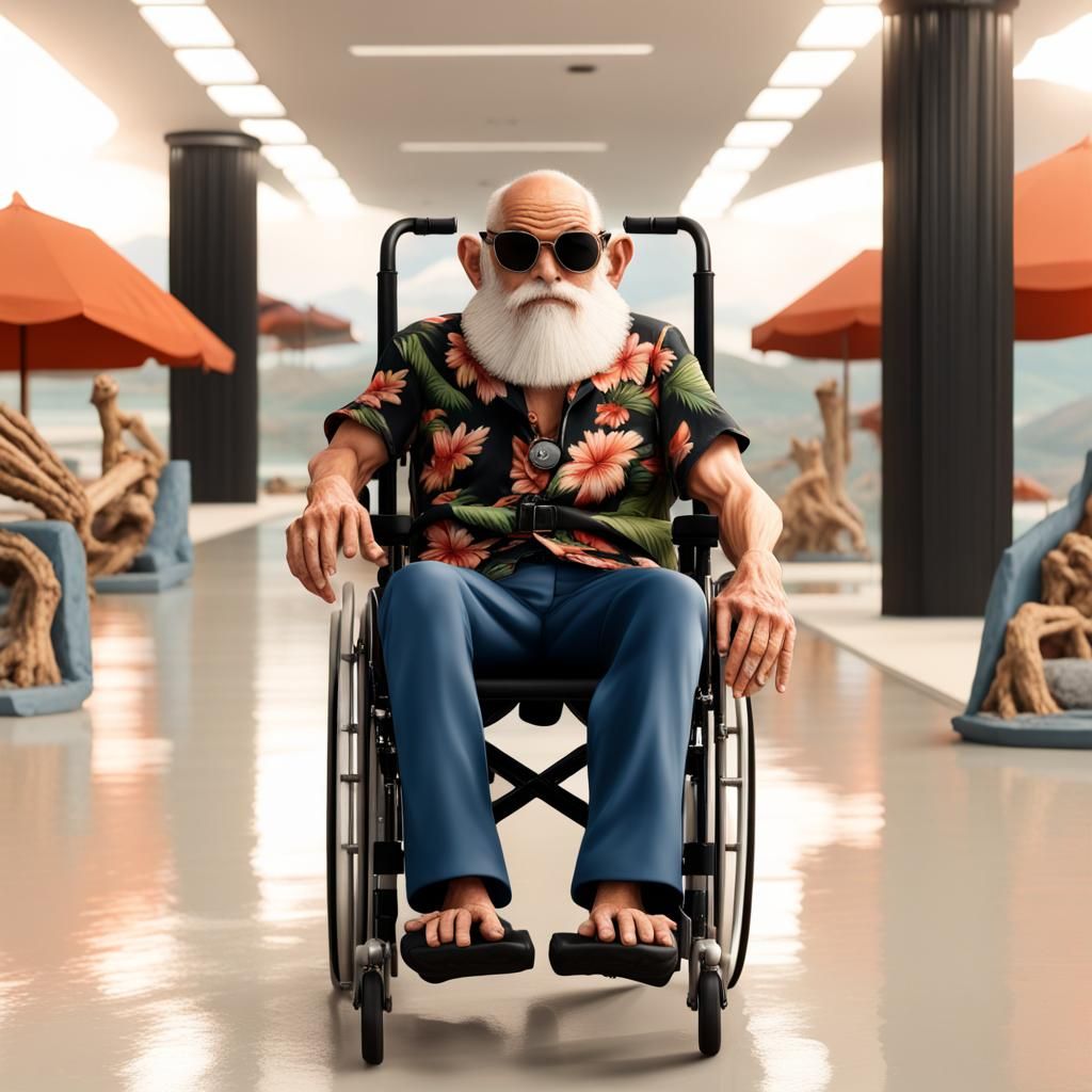 Master Roshi in Wheelchair on Dinosaur Beach