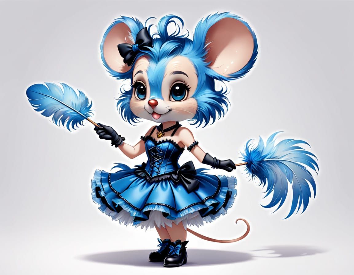 Whimsical Chibi Disney-Inspired Mouse in Elegant Blue Corset