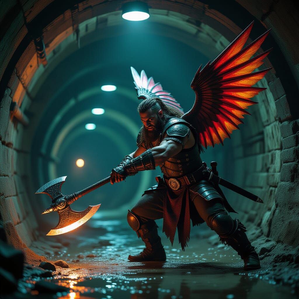 Halfling Barbarian Battles Spine Devil in Sewers