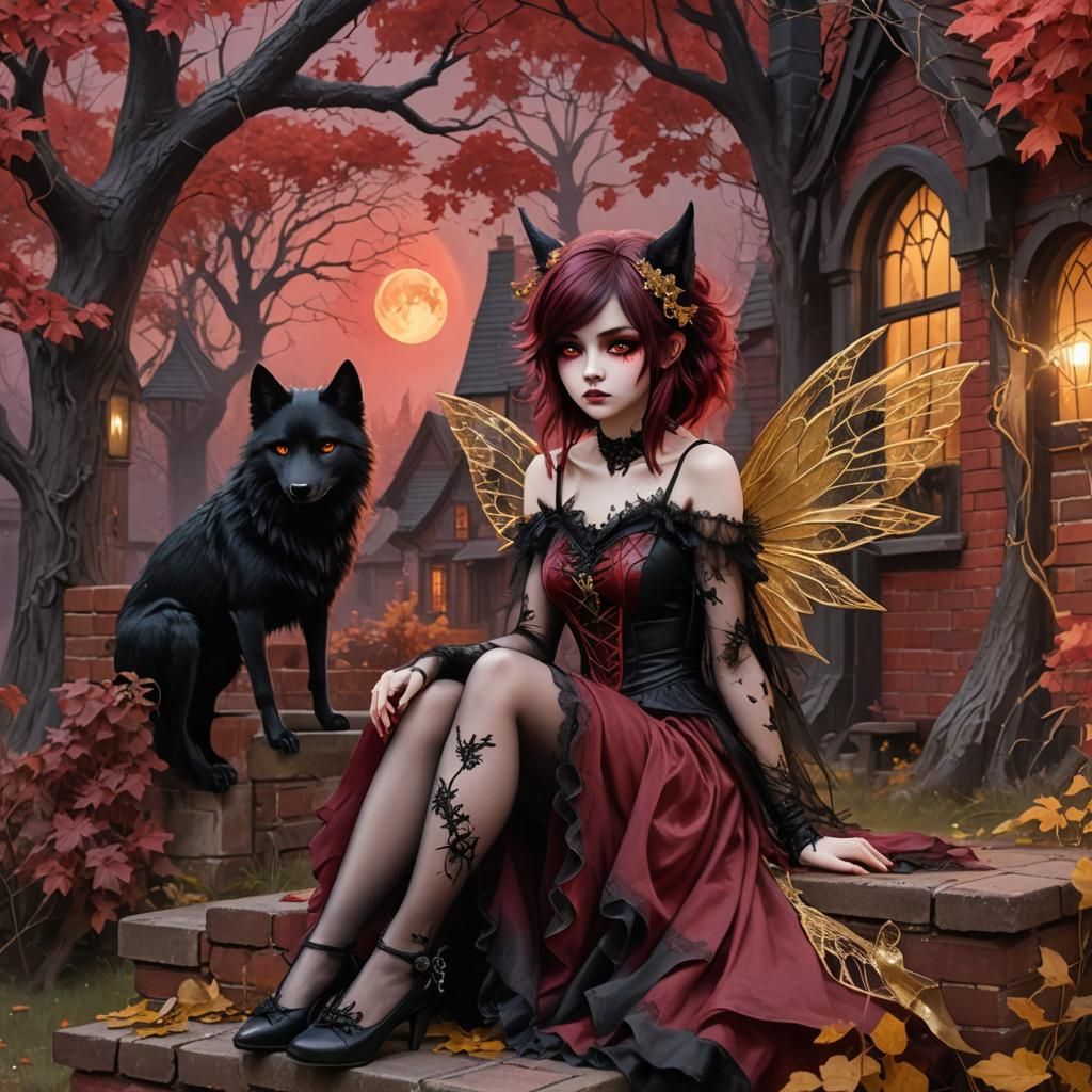 Ethereal Emo Fairy on Brick Wall