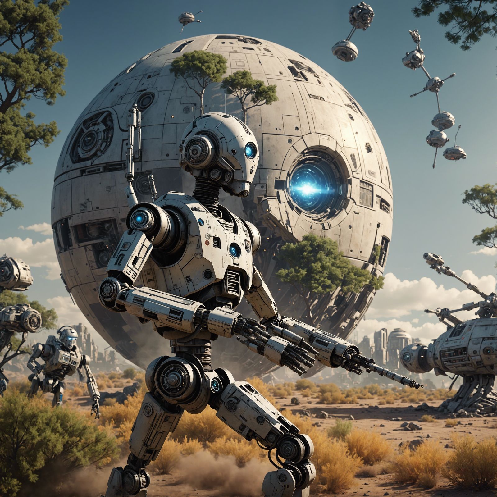 Astromech Droid in Sci-Fi War Zone: Oil Painting