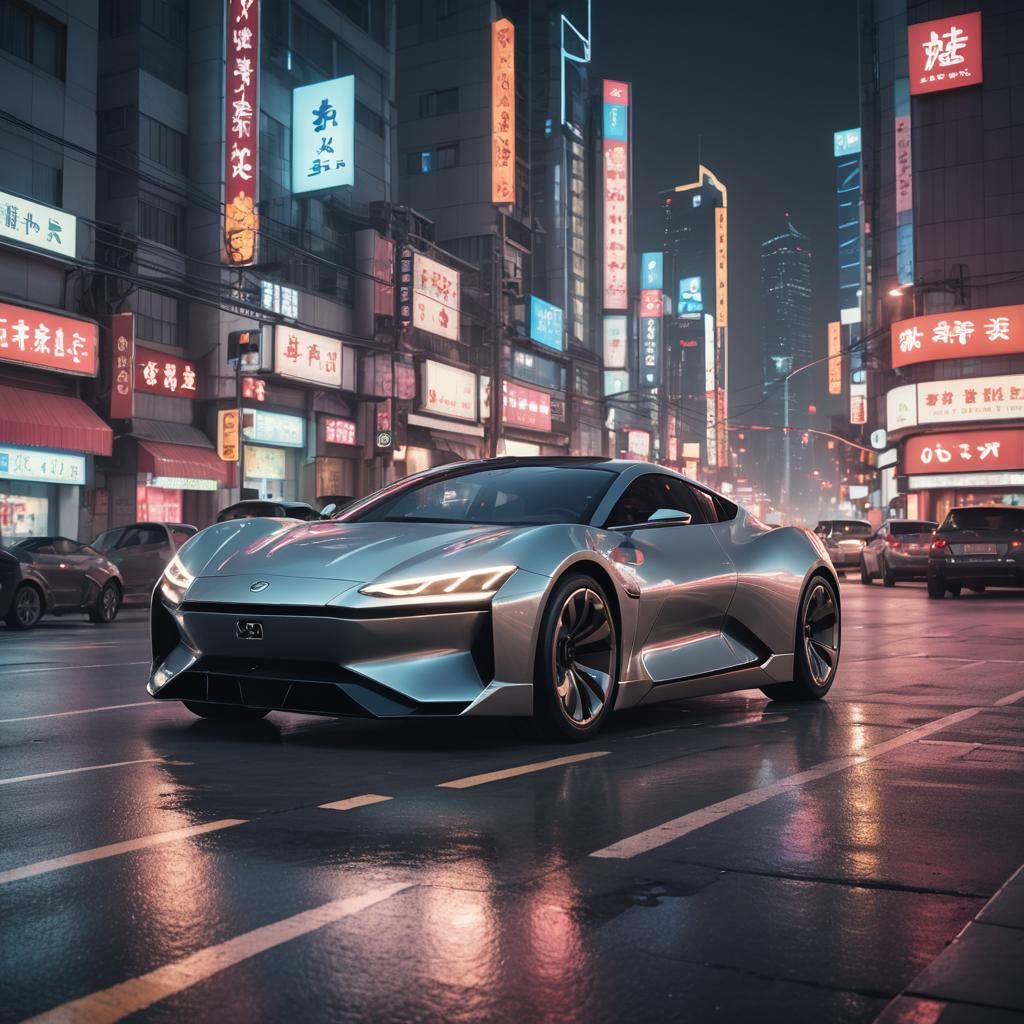 Futuristic Vehicle Speeds Through Neon Beijing