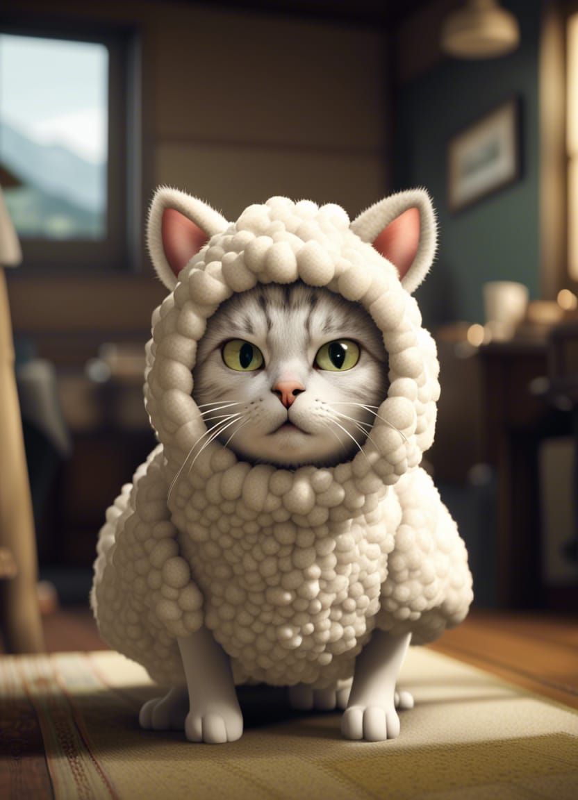 Portrait of a cat in a sheep costume