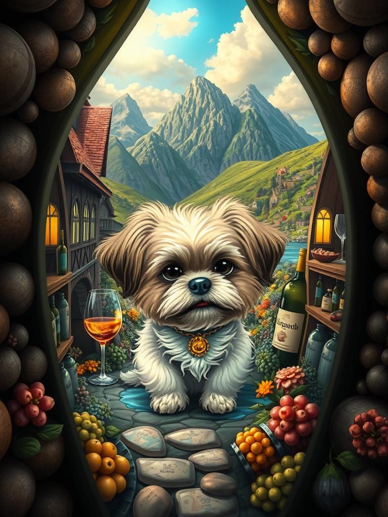 Chibi Shih Tzu in a Wine Bottle Winery
