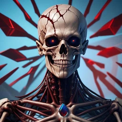 Eerie Cybernetic Figure with Visible Skeleton