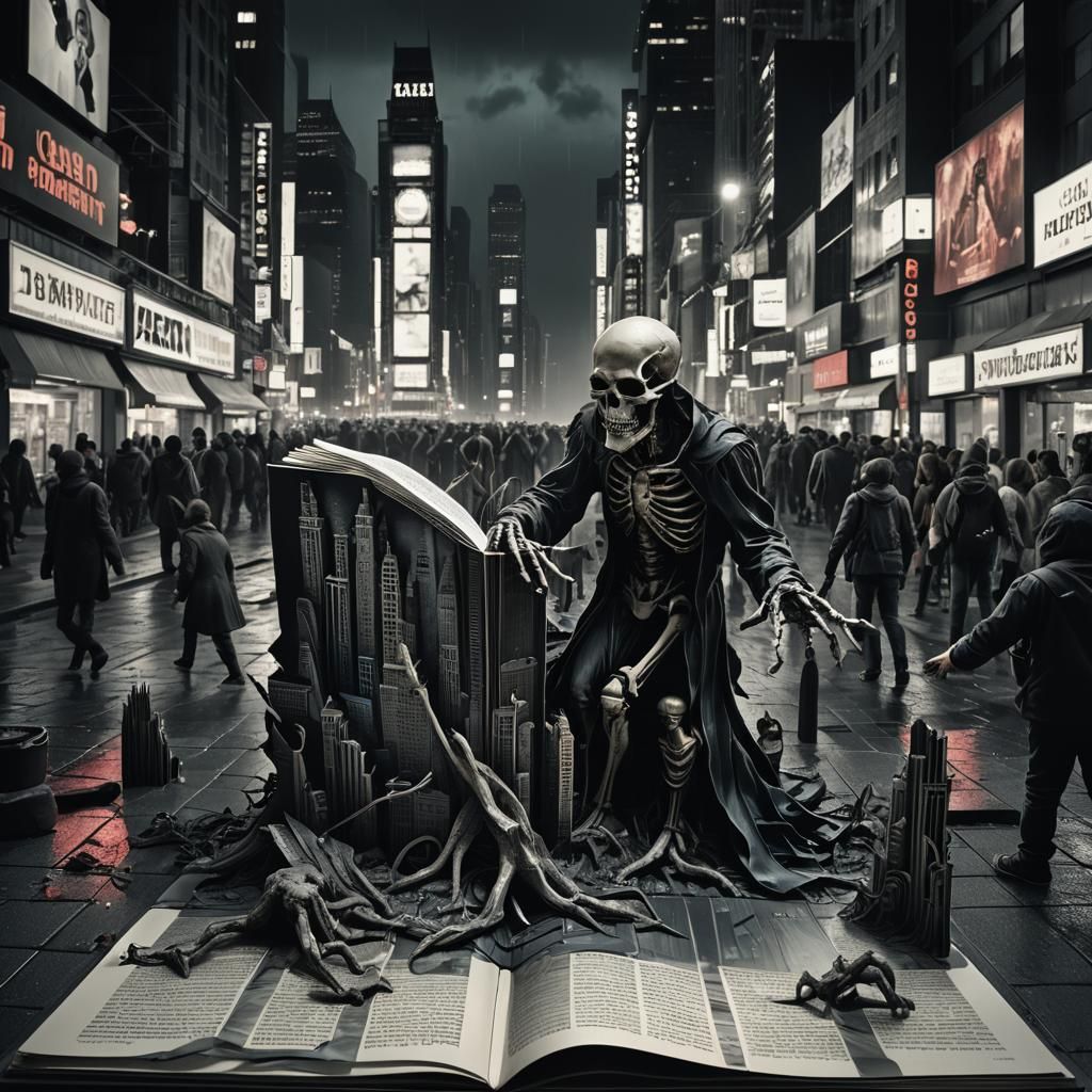 Surreal Pop-up Nightmare in Neon-Drenched Time Square