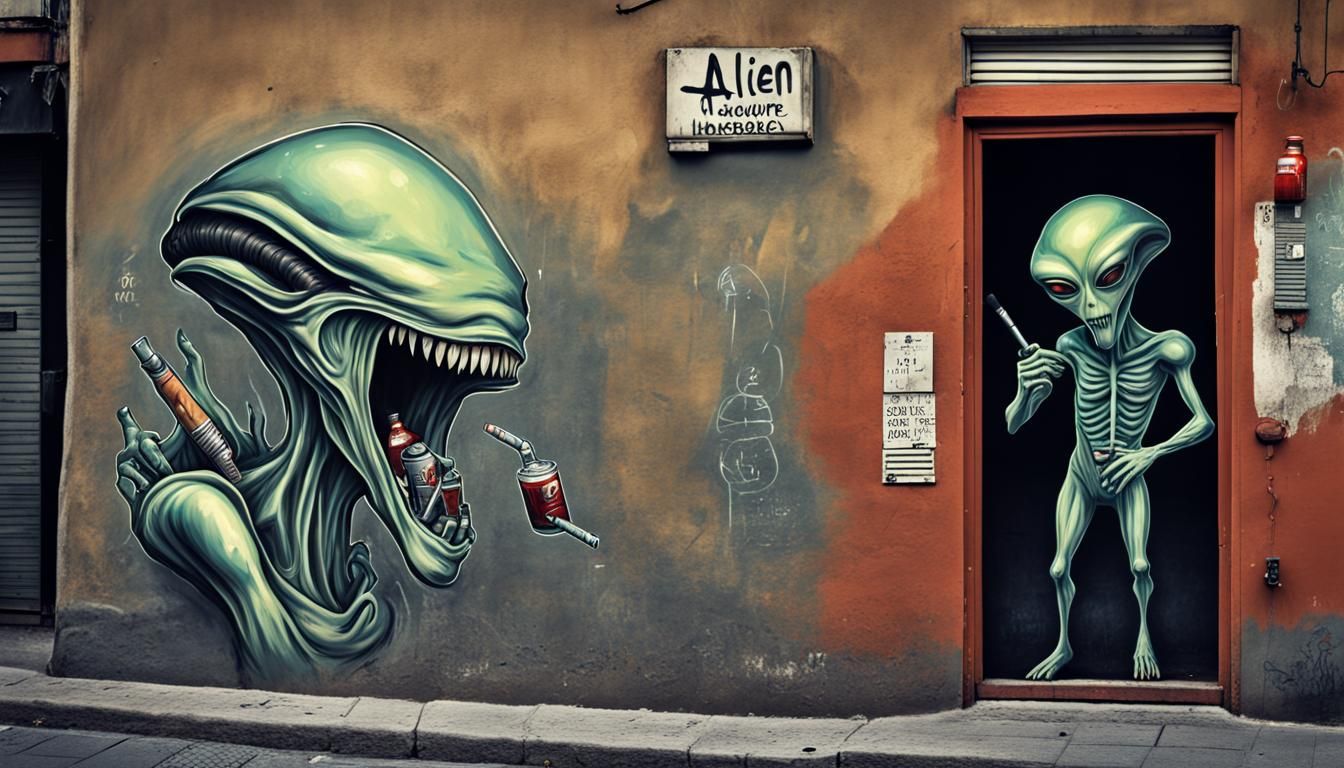 Menacing Alien Smiles in Macabre Street Art