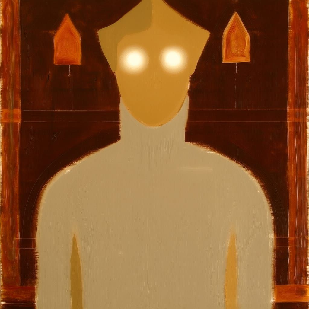 The painting's central figure is composed of broad, blended ...