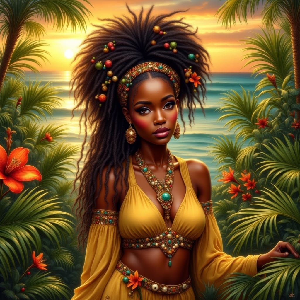 Regal Afro Futurist Princess in Earthy Robes